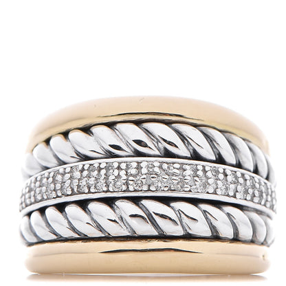 David Yurman Sterling Silver 18K Yellow Gold Diamond Wide Cable Ring 54 7 1 of 6