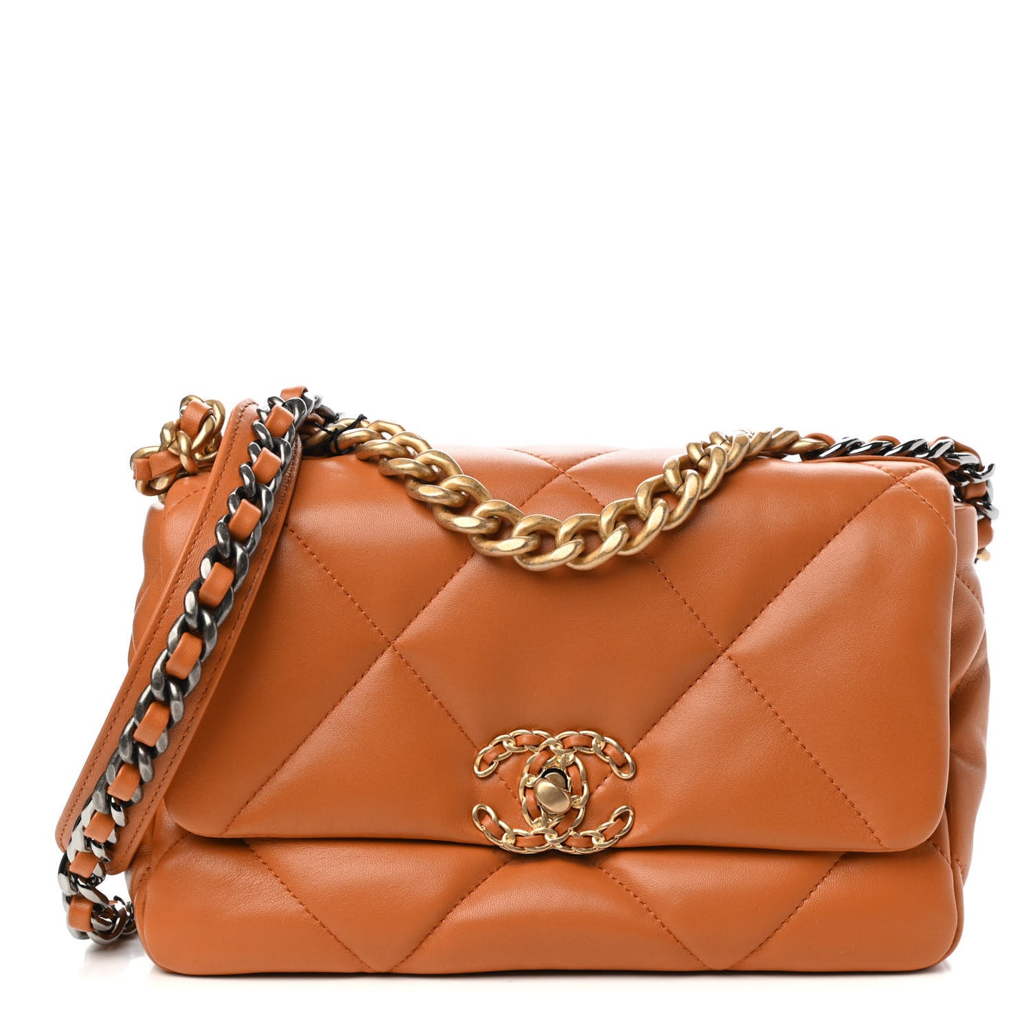 Lambskin Quilted Medium Chanel 19 Flap Light Brown