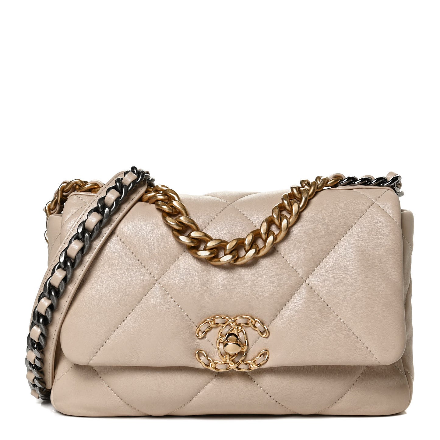 Lambskin Quilted Medium Chanel 19 Flap Light Beige