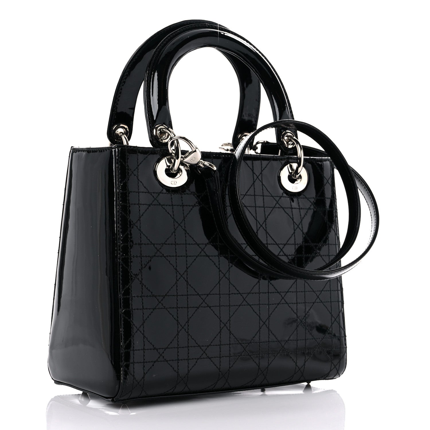 Christian Dior Patent Cannage Stitched Medium Lady Dior Black 3 of 11