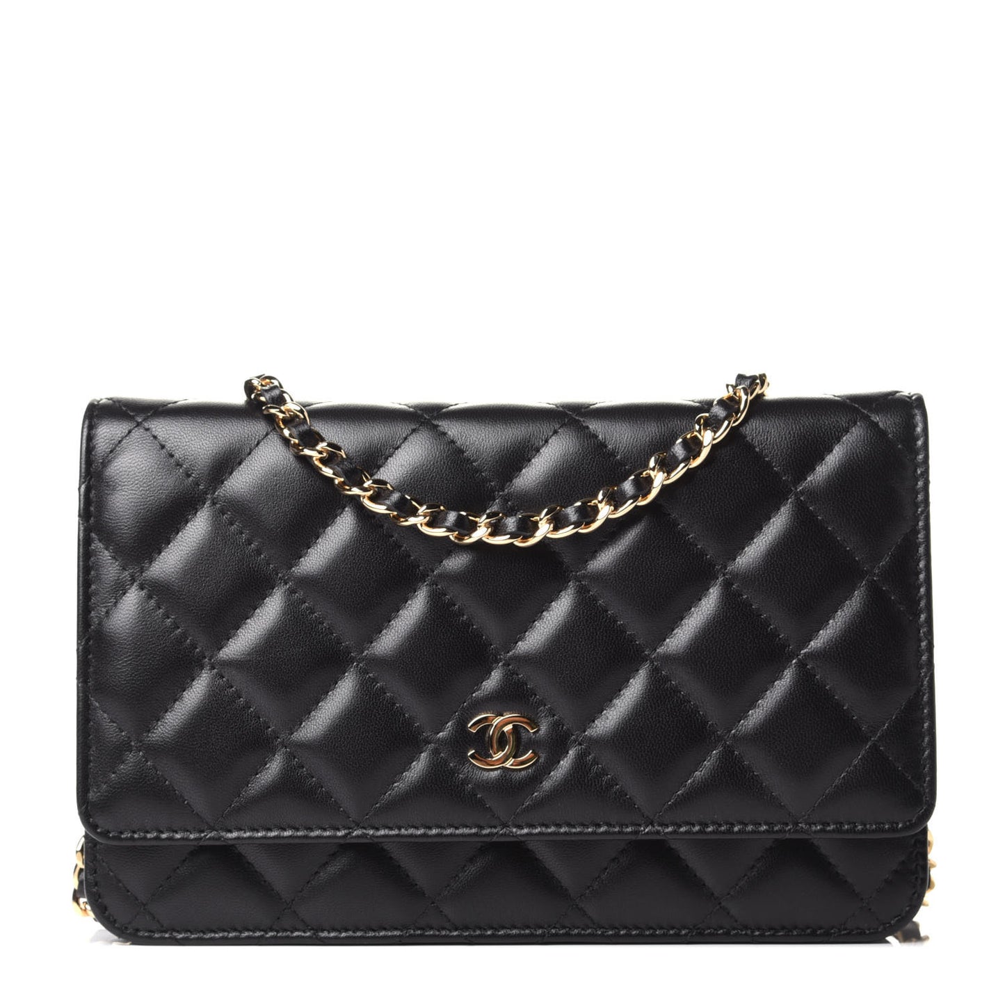 Lambskin Quilted Wallet On Chain WOC Black