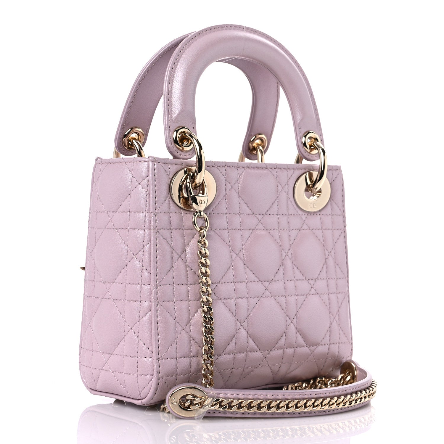 Christian Dior Metallic Lambskin Cannage Mini Lady Dior Lotus 3 of 9