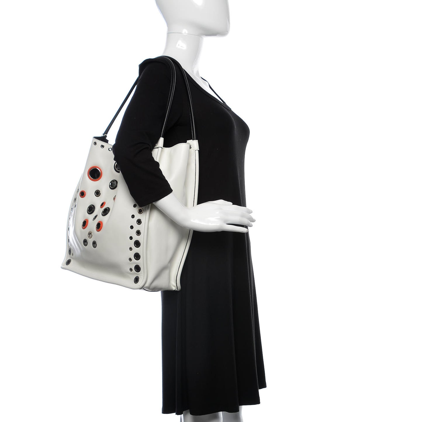 Soft Calf Medium Grommet Studded Tote White
