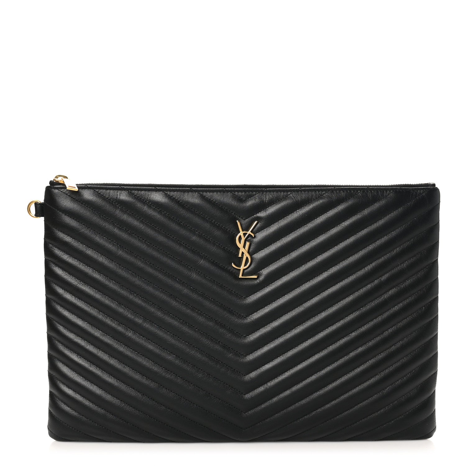 Saint Laurent Calfskin Matelasse Chevron Monogram Document Holder Black 1 of 8