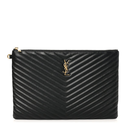 Saint Laurent Calfskin Matelasse Chevron Monogram Document Holder Black 1 of 8