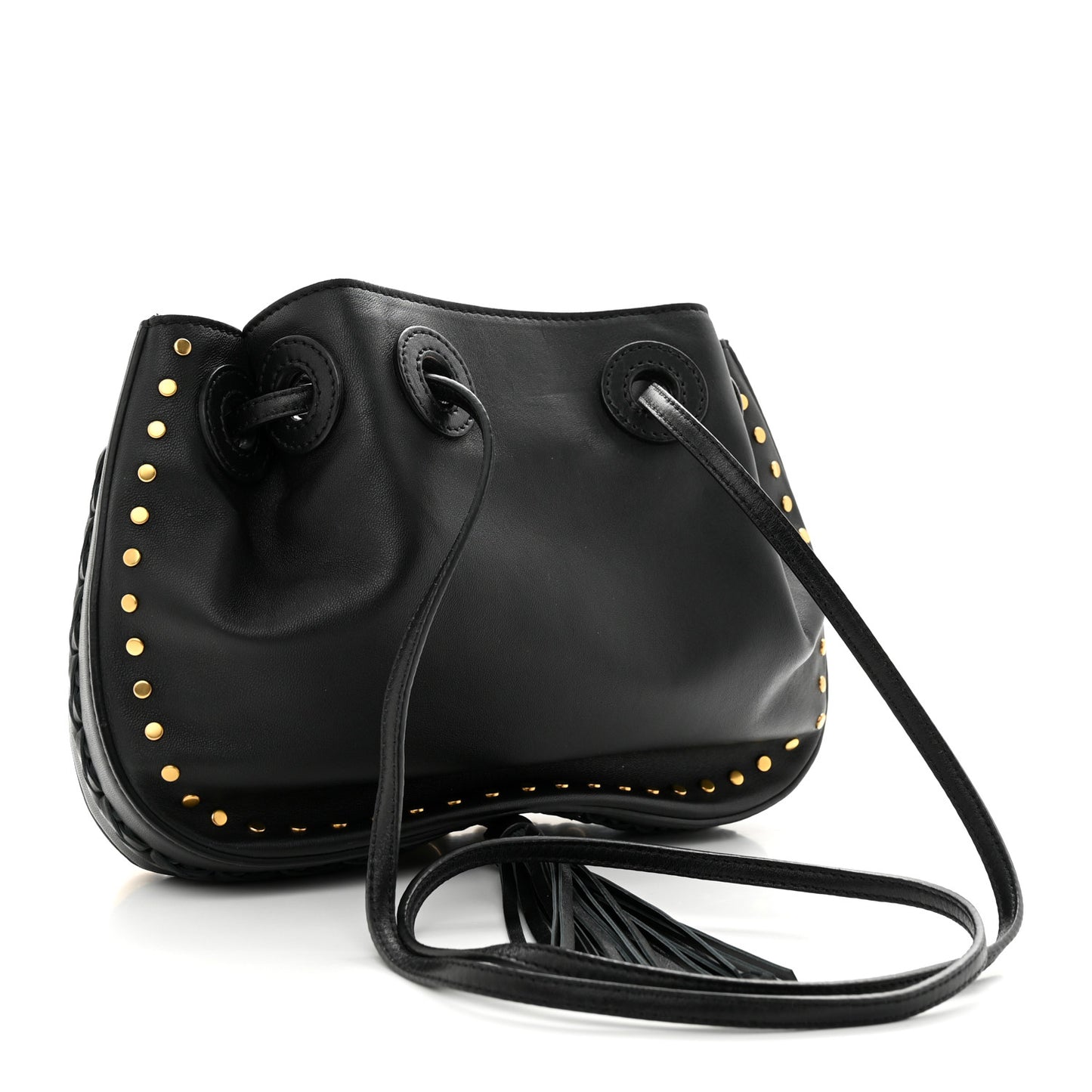 Lambskin Studded Small Inez Drawstring Bag Black