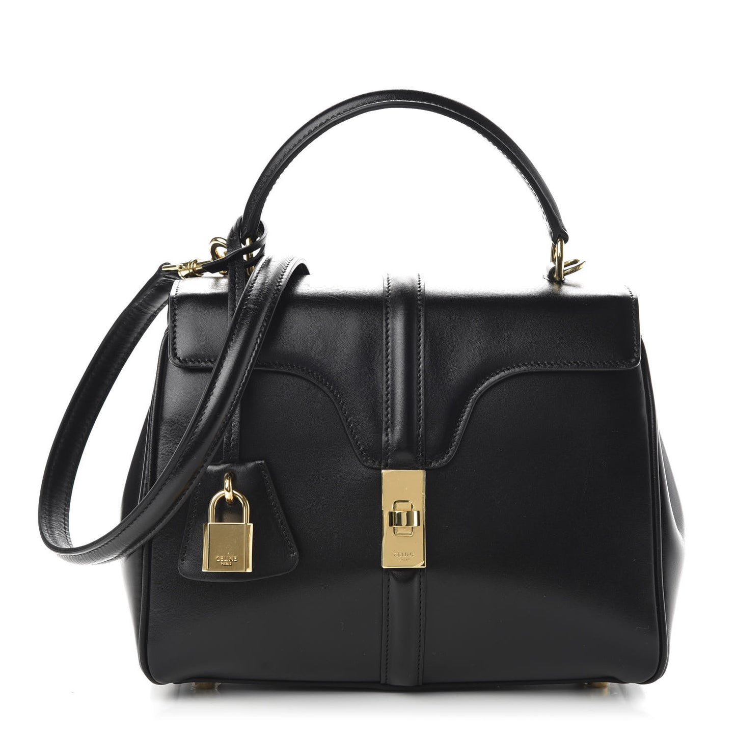 Satinated Calfskin Small 16 Top Handle Bag Black