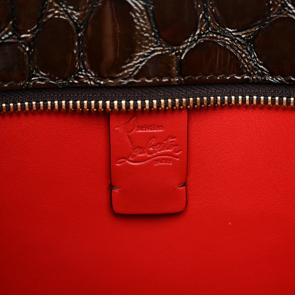 Christian Louboutin Patent Calfskin Crocodile Embossed Spikes Zipped Cabata Tote Brown 6 of 10