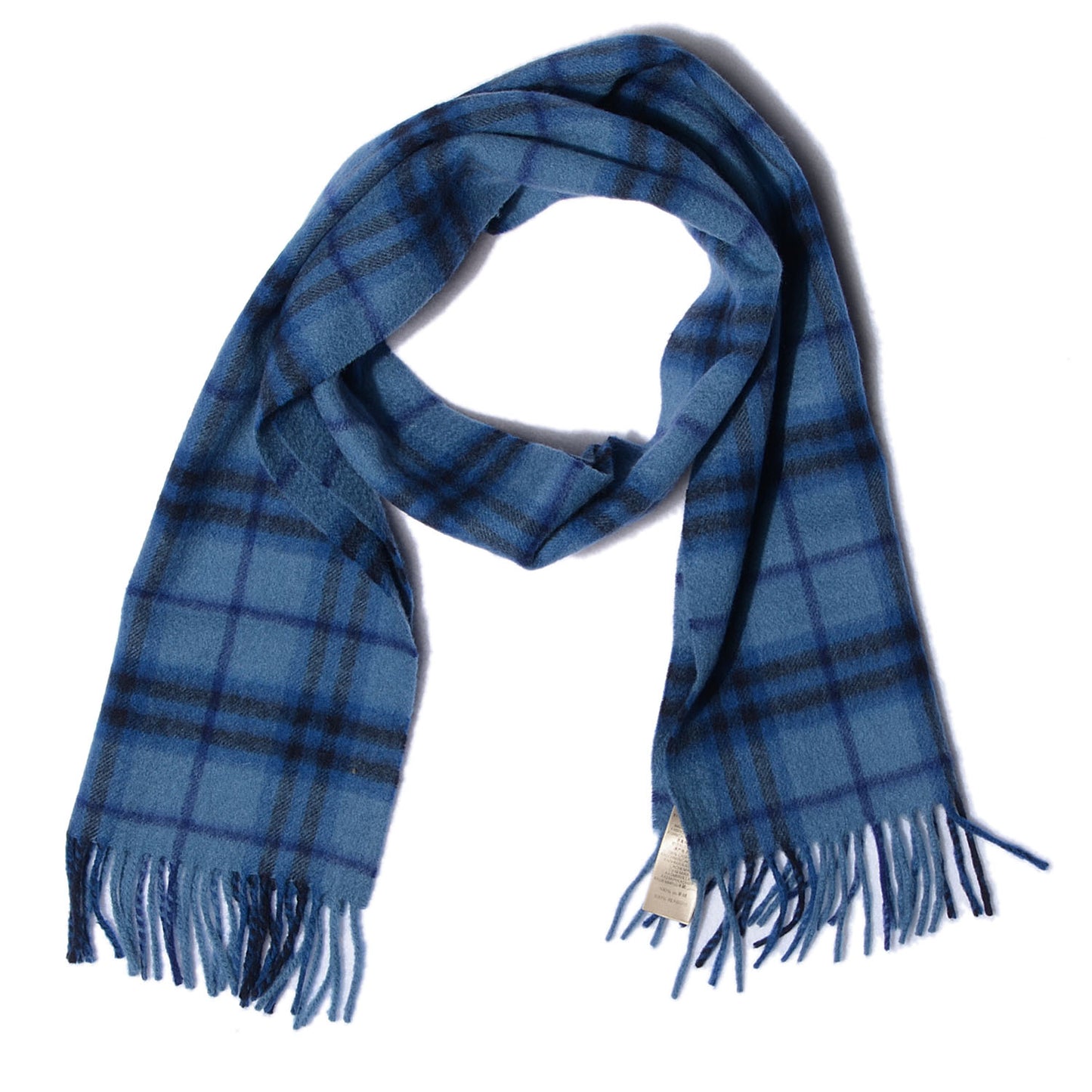 Cashmere Giant Check Fringe Scarf Blue