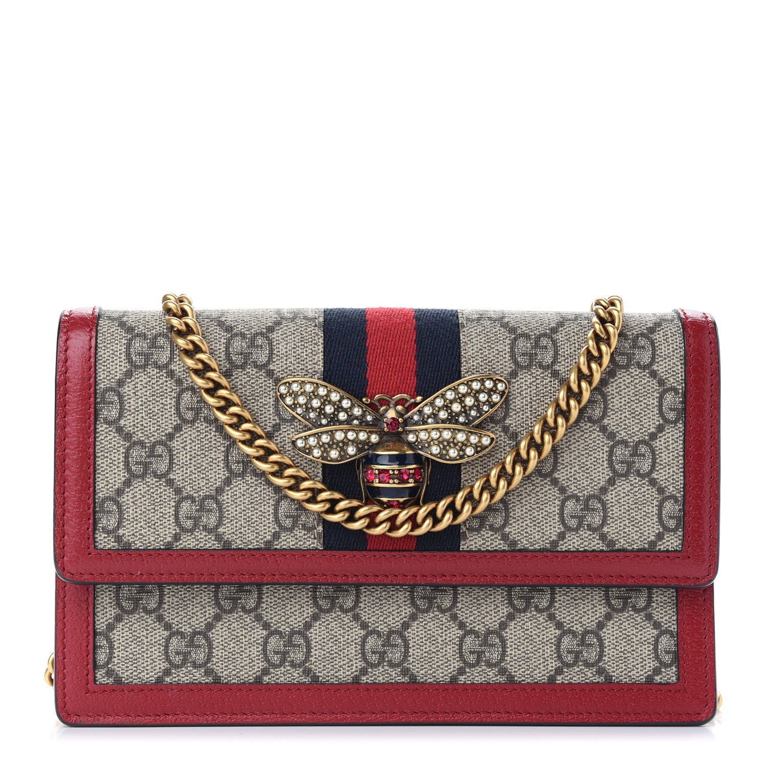 Gucci GG Supreme Monogram Web Queen Margaret Chain Wallet Red 1 of 8