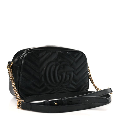 Gucci Calfskin Matelasse Small GG Marmont Chain Shoulder Bag Black 3 of 12