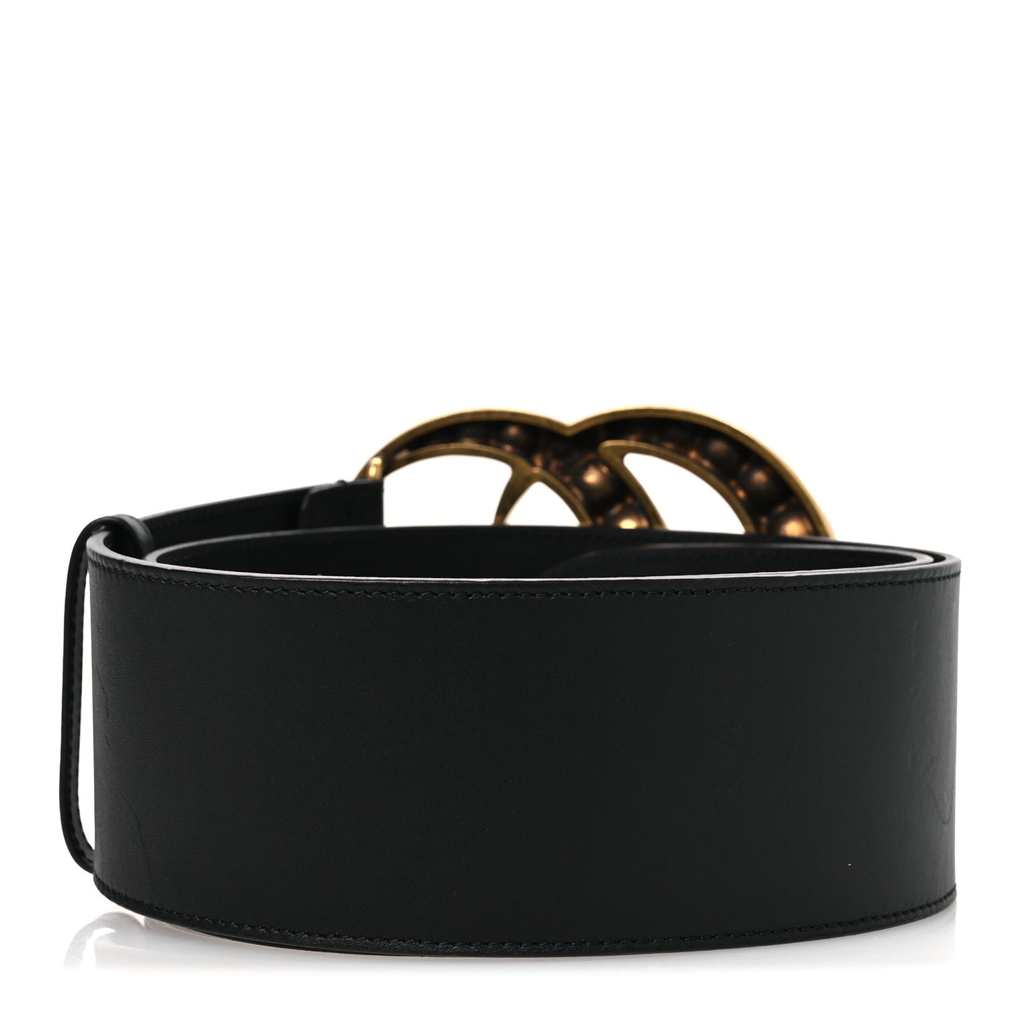 Moon Calfskin Pearl Double G 70mm Belt 85 34 Black Cream