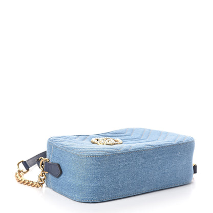 Gucci Denim Matelasse Small Pearly GG Marmont Chain Shoulder Bag Blue 4 of 9