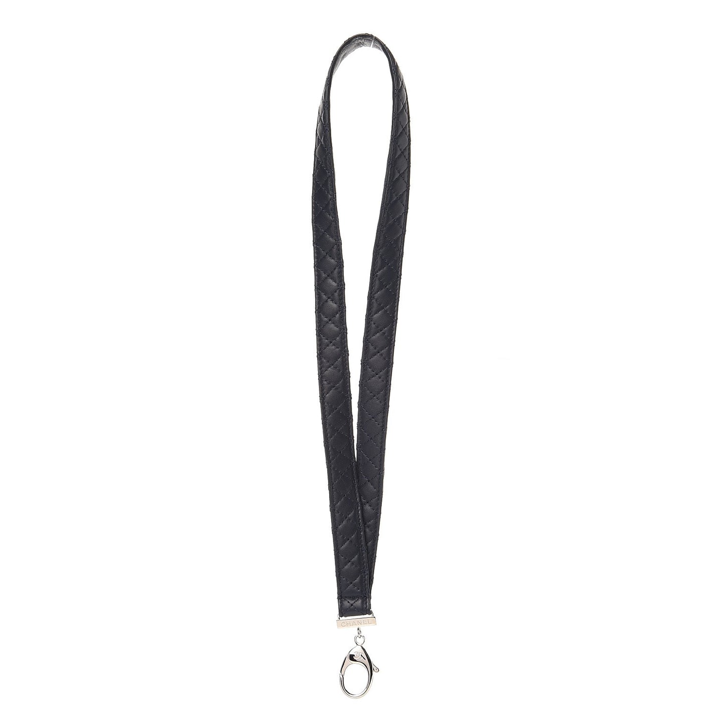 Lambskin Quilted Lanyard Key Holder Necklace Navy