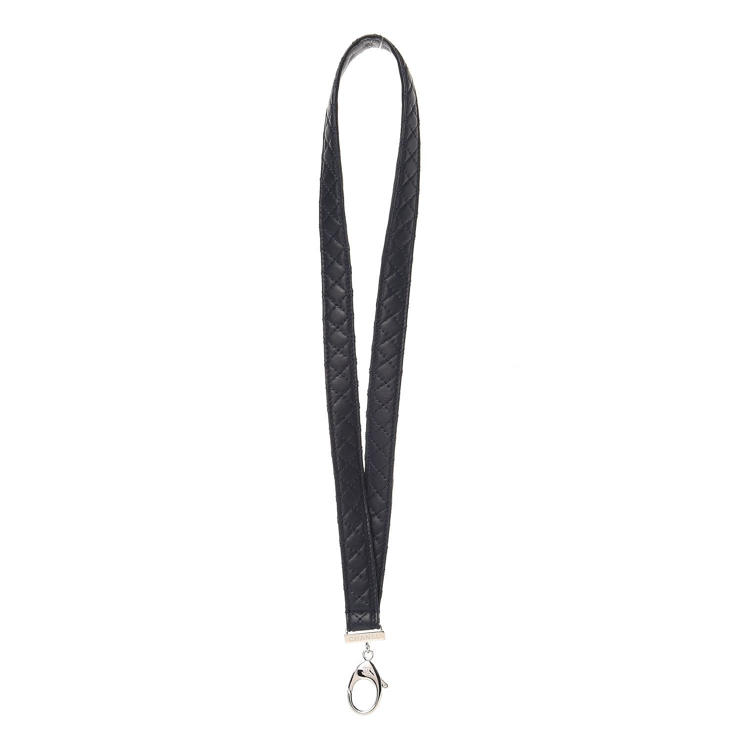 Chanel Lambskin Quilted Lanyard Key Holder Necklace Navy 1 of 4