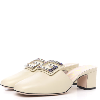 Gucci Malaga Kid Crystal Square G Madelyn Mules 37.5 Vintage White 3 of 9
