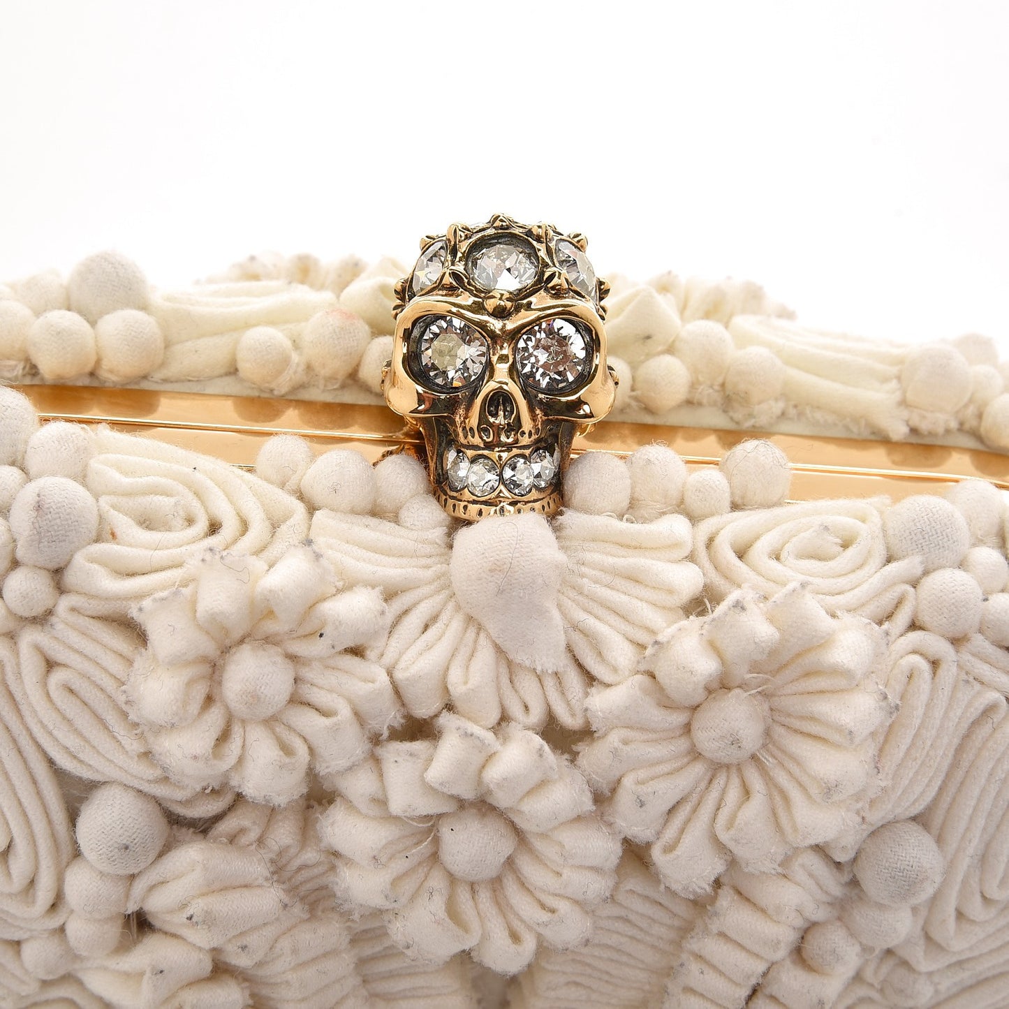 Velvet Glory Skull 3D Flower Box Clutch Ivory