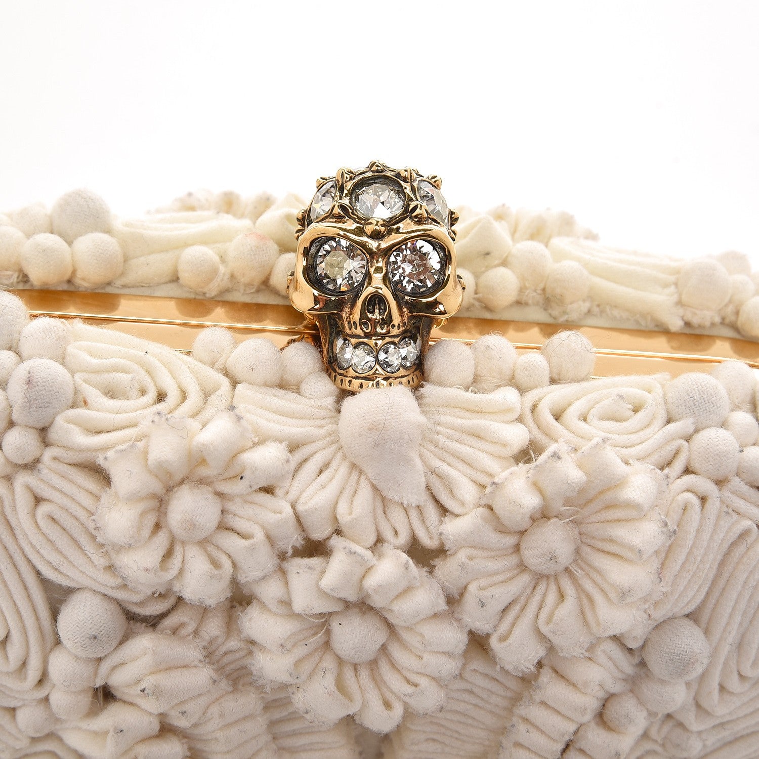 Alexander McQueen Velvet Glory Skull 3D Flower Box Clutch Ivory 9 of 11
