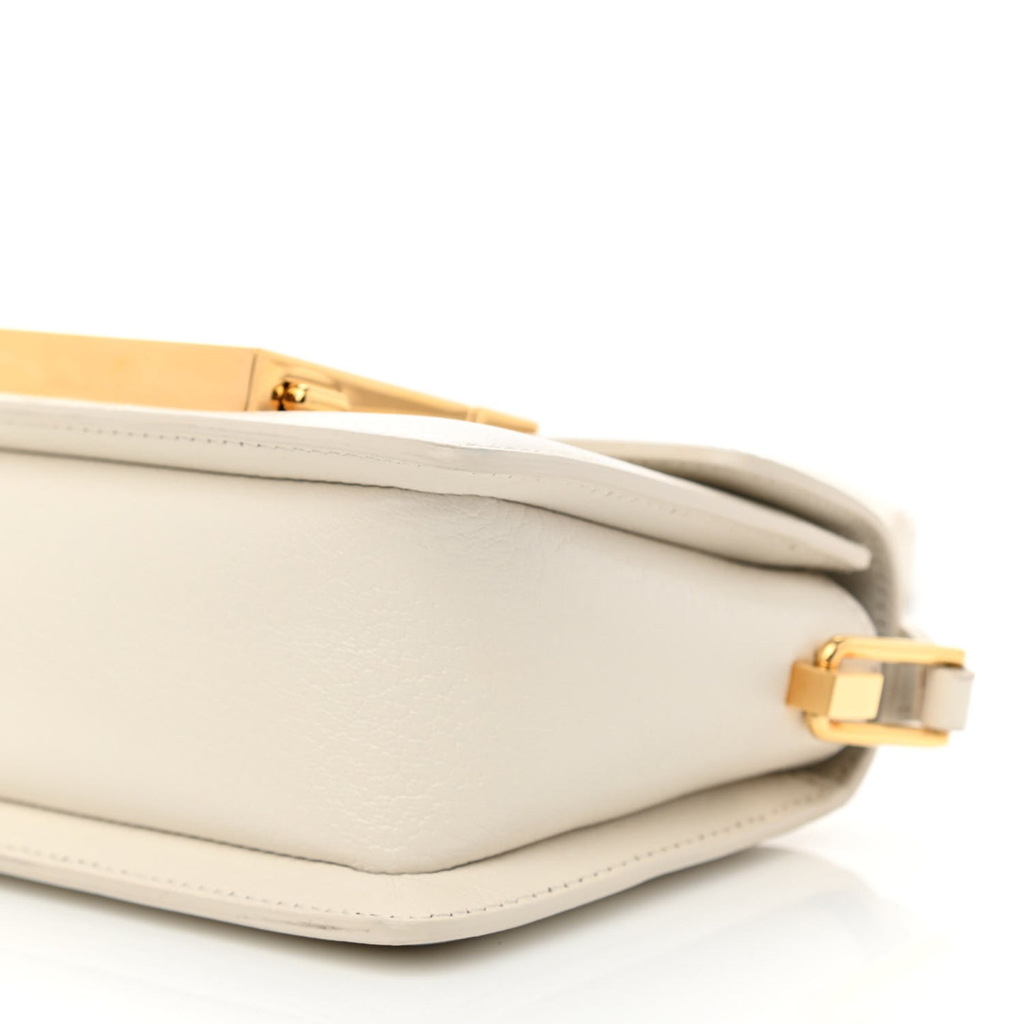 Shiny Goatskin Mini T Clasp Shoulder Bag White