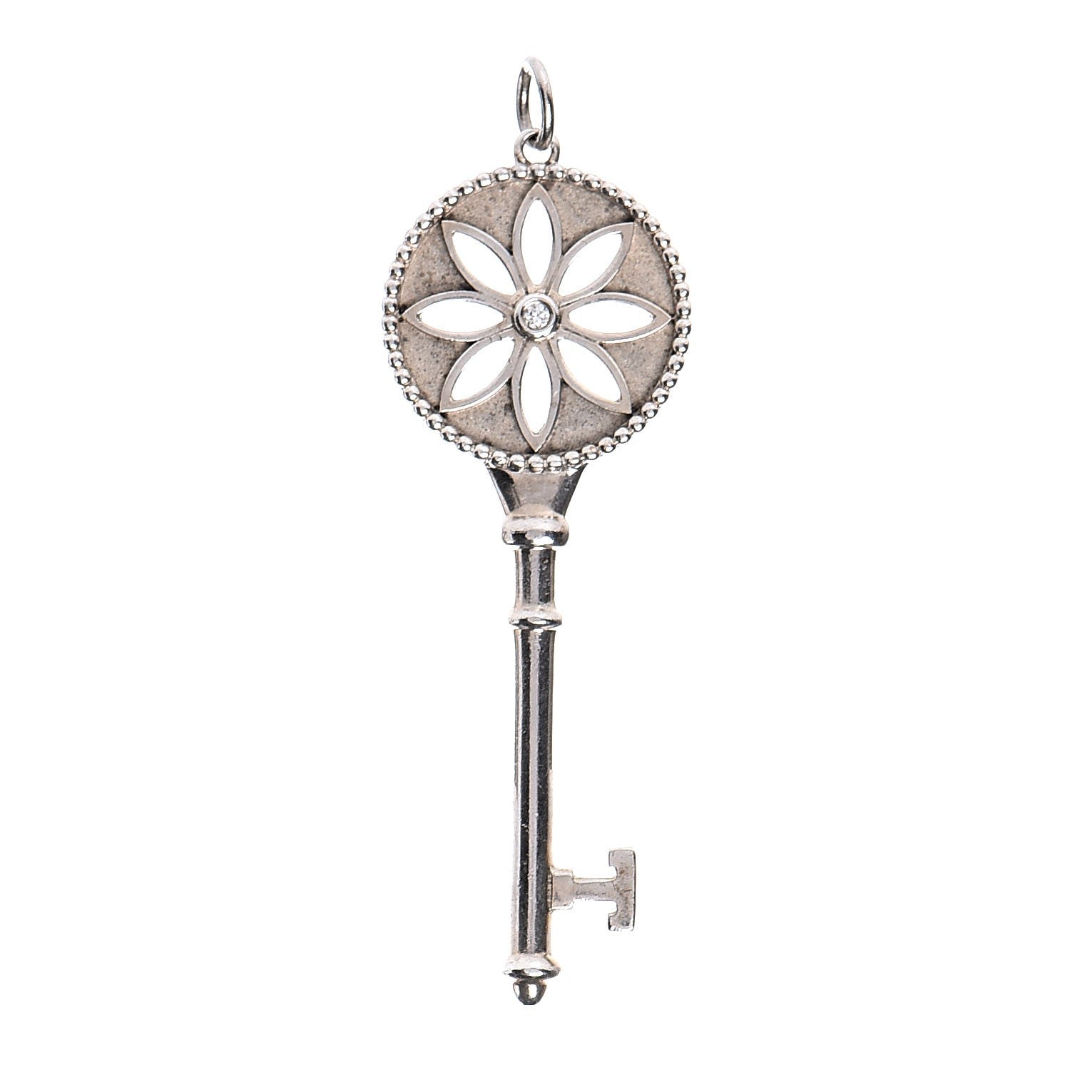 Tiffany Sterling Silver Diamond Large Daisy Key Pendant 1 of 3