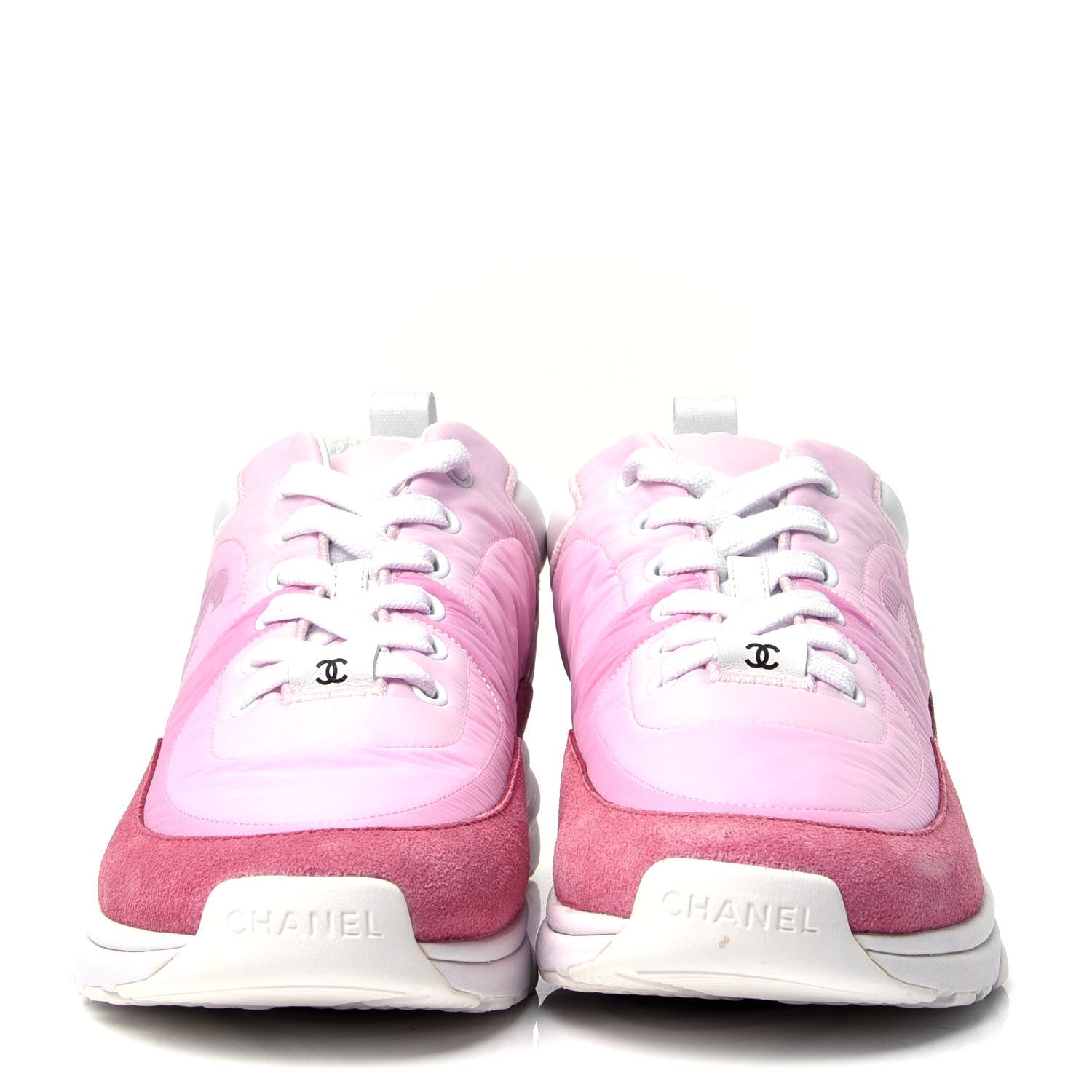 Chanel Nylon Calfskin Suede Womens CC Sneakers 38.5 Pink 2 of 6