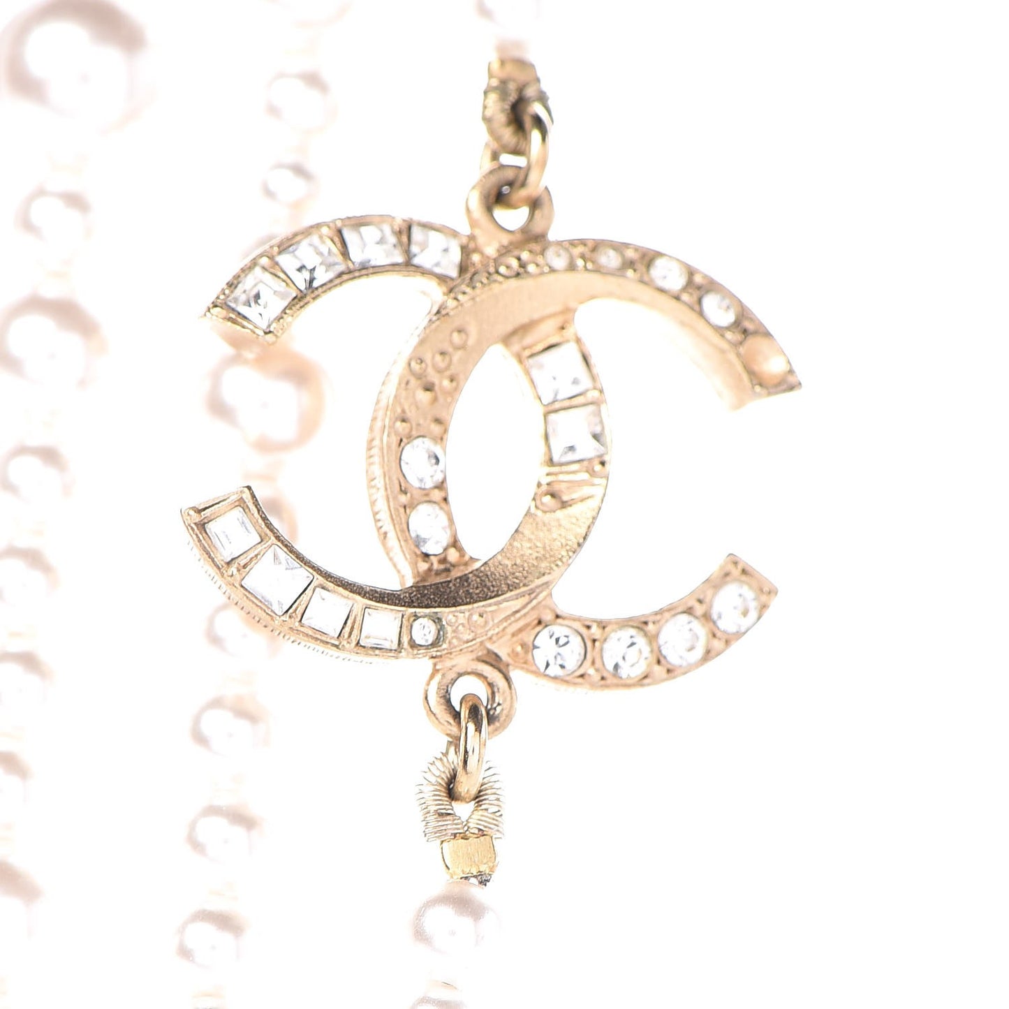Graduated Pearl Crystal CC Multi Strand Necklace Gold