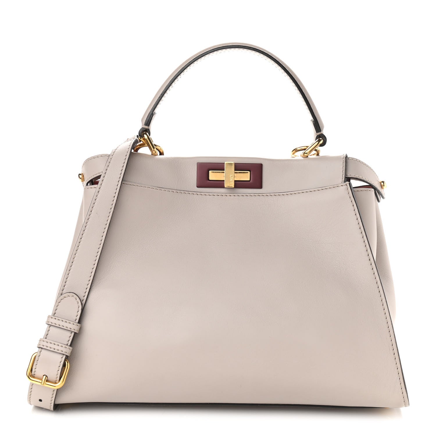 Fendi Vitello Seta Shiny Nappa Medium Peekaboo Iconic Satchel Grigio Polvere Bois de Rose 1 of 11
