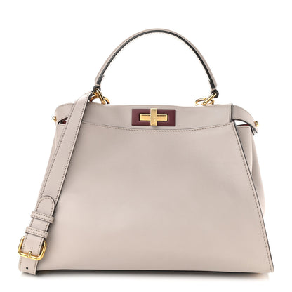Fendi Vitello Seta Shiny Nappa Medium Peekaboo Iconic Satchel Grigio Polvere Bois de Rose 1 of 11