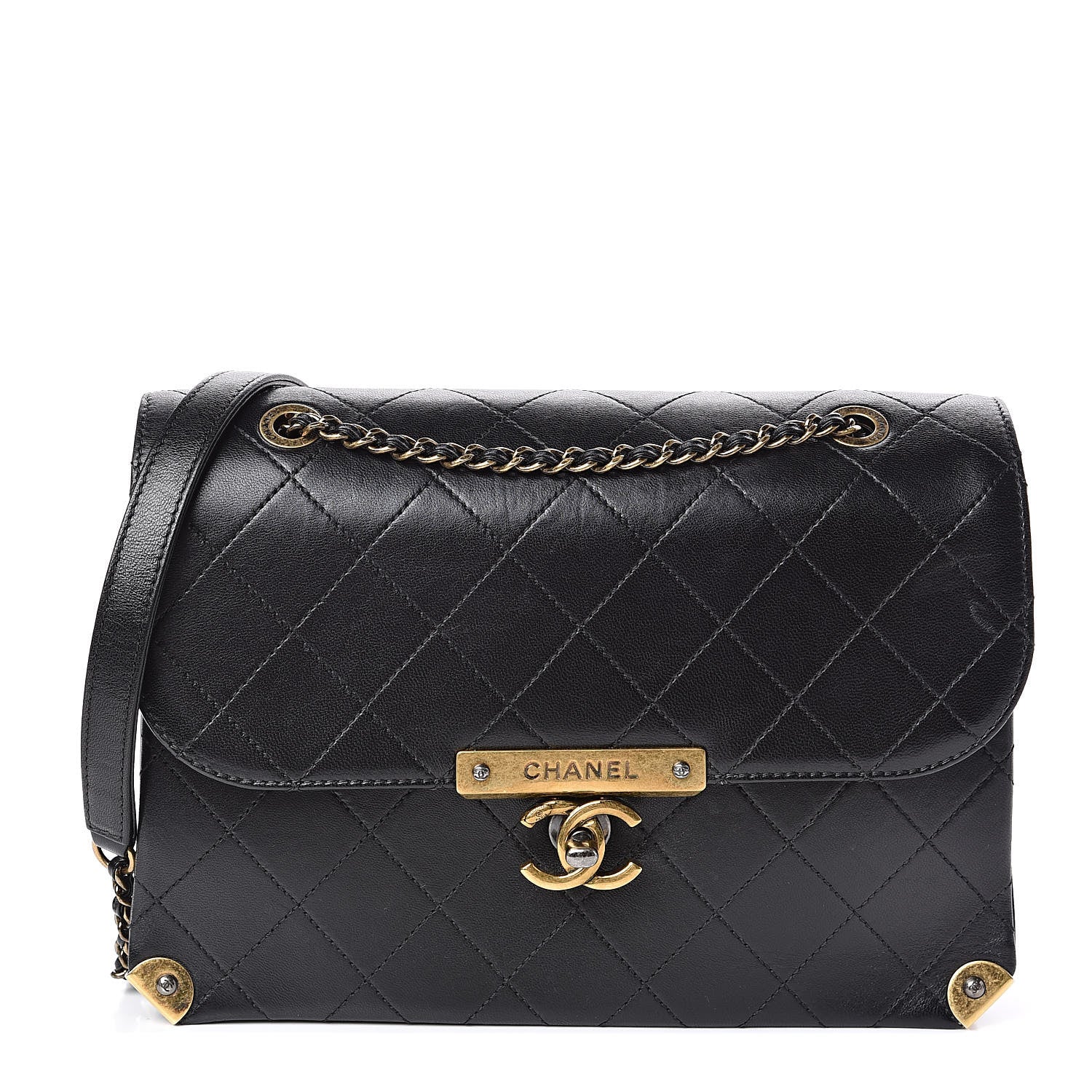 Chanel Shiny Lambskin Quilted Around The Corner Flap Black 1 of 10
