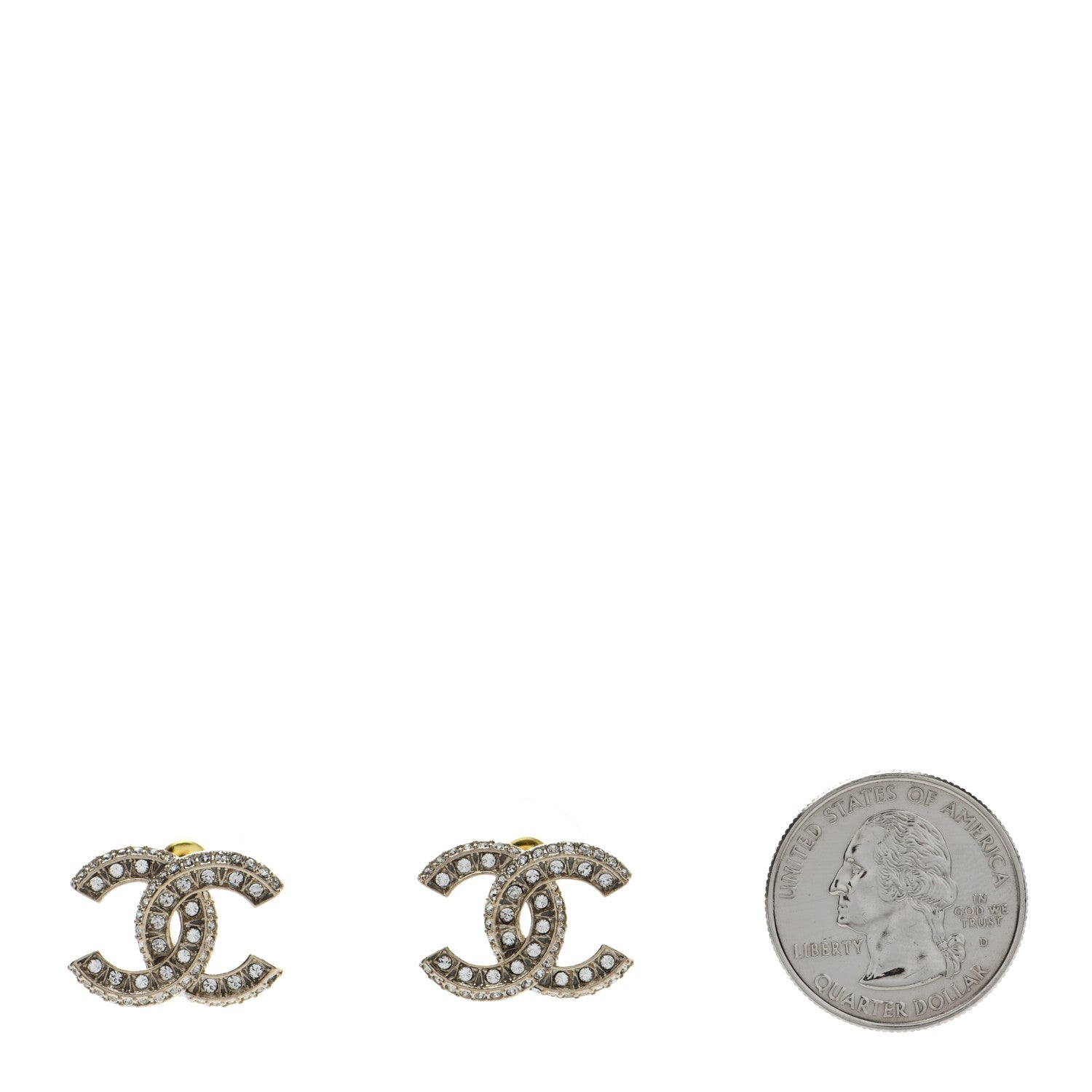 Chanel Crystal Timeless CC Earrings Light Gold 2 of 5