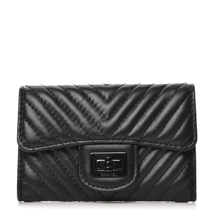 Chanel Aged Calfskin Chevron Quilted Card Holder Wallet So Black 1 of 9