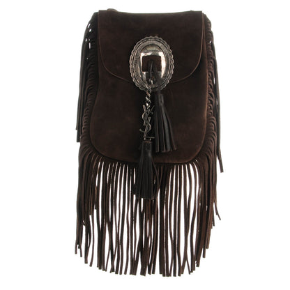 Saint Laurent Suede Fringe Flat Anita Crossbody Bag Coffy Marrone 1 of 8