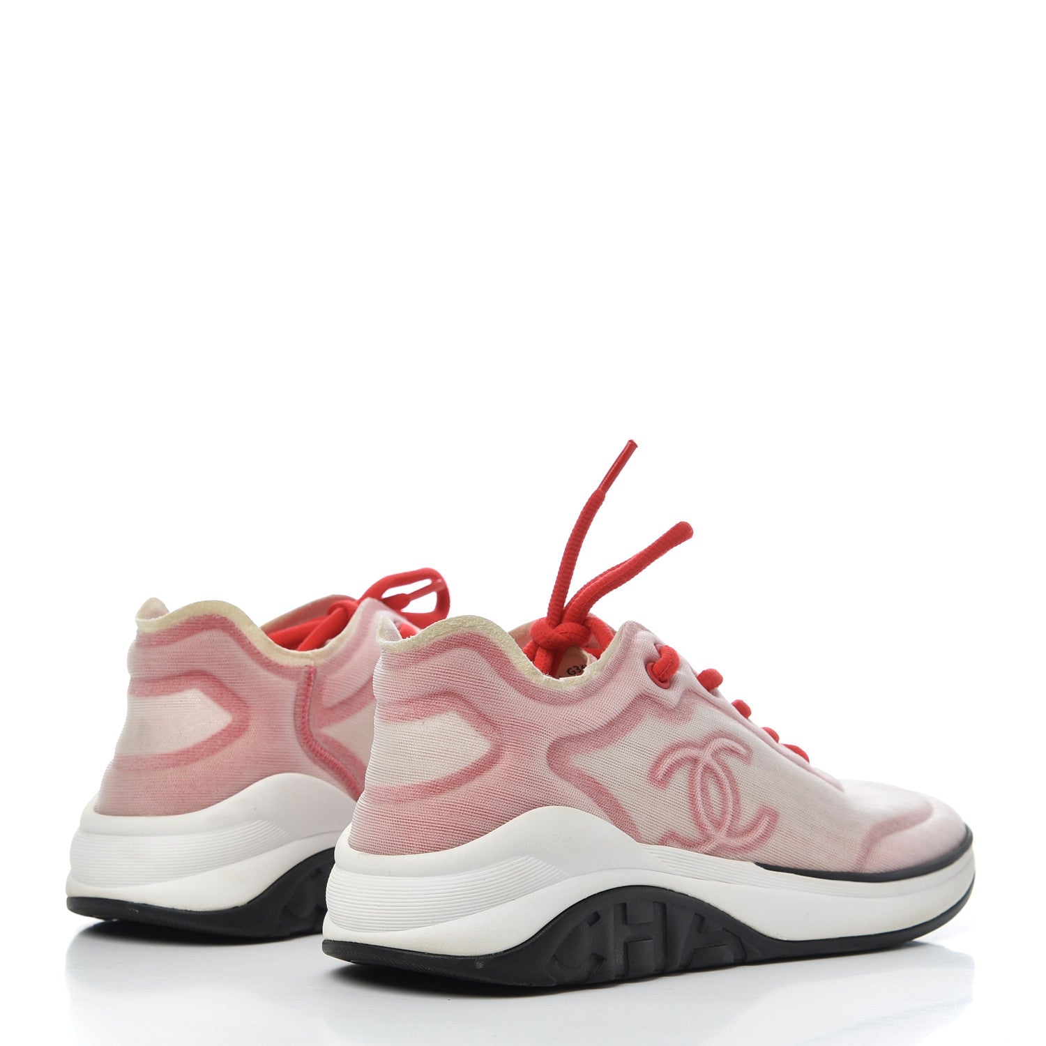 Chanel Lycra Fabric CC Sneakers 37.5 White Red 4 of 15