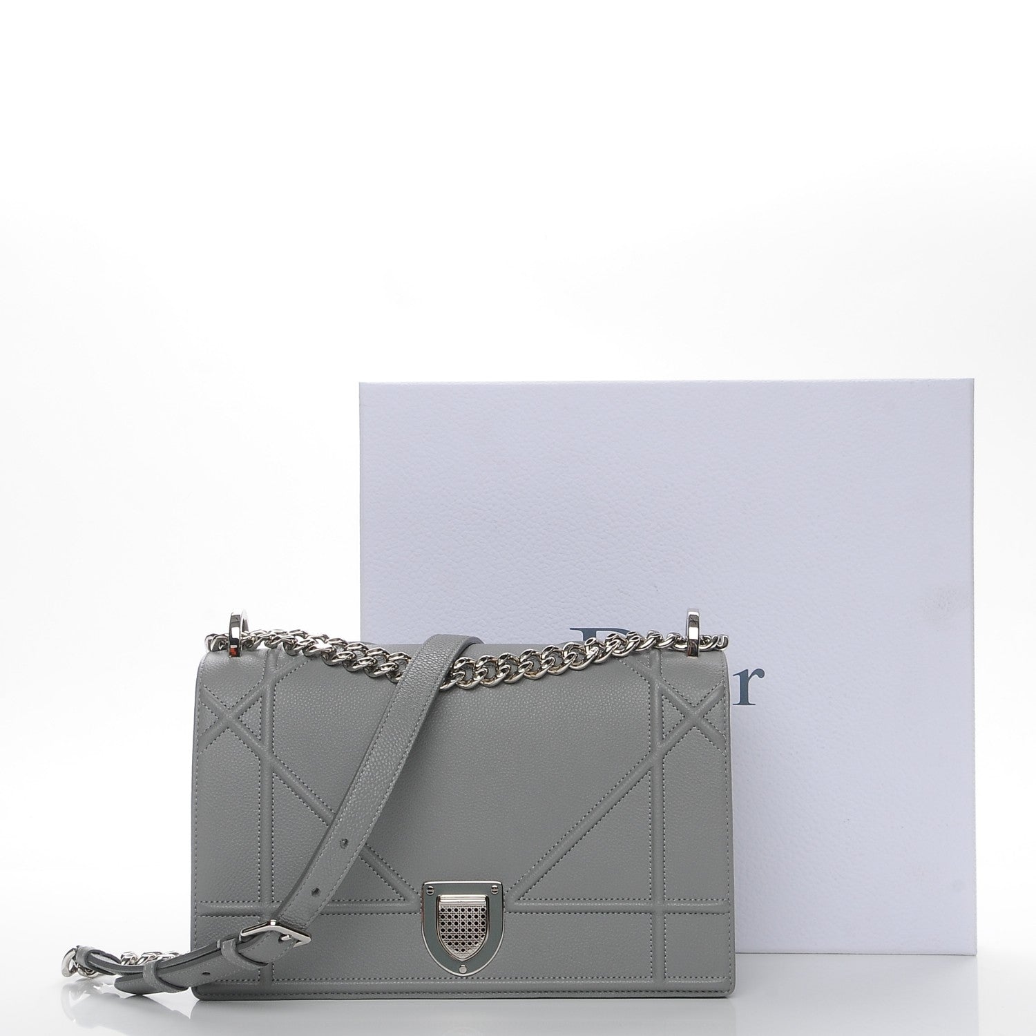Christian Dior Grained Calfskin Medium Diorama Flap Bag Gris 11 of 11