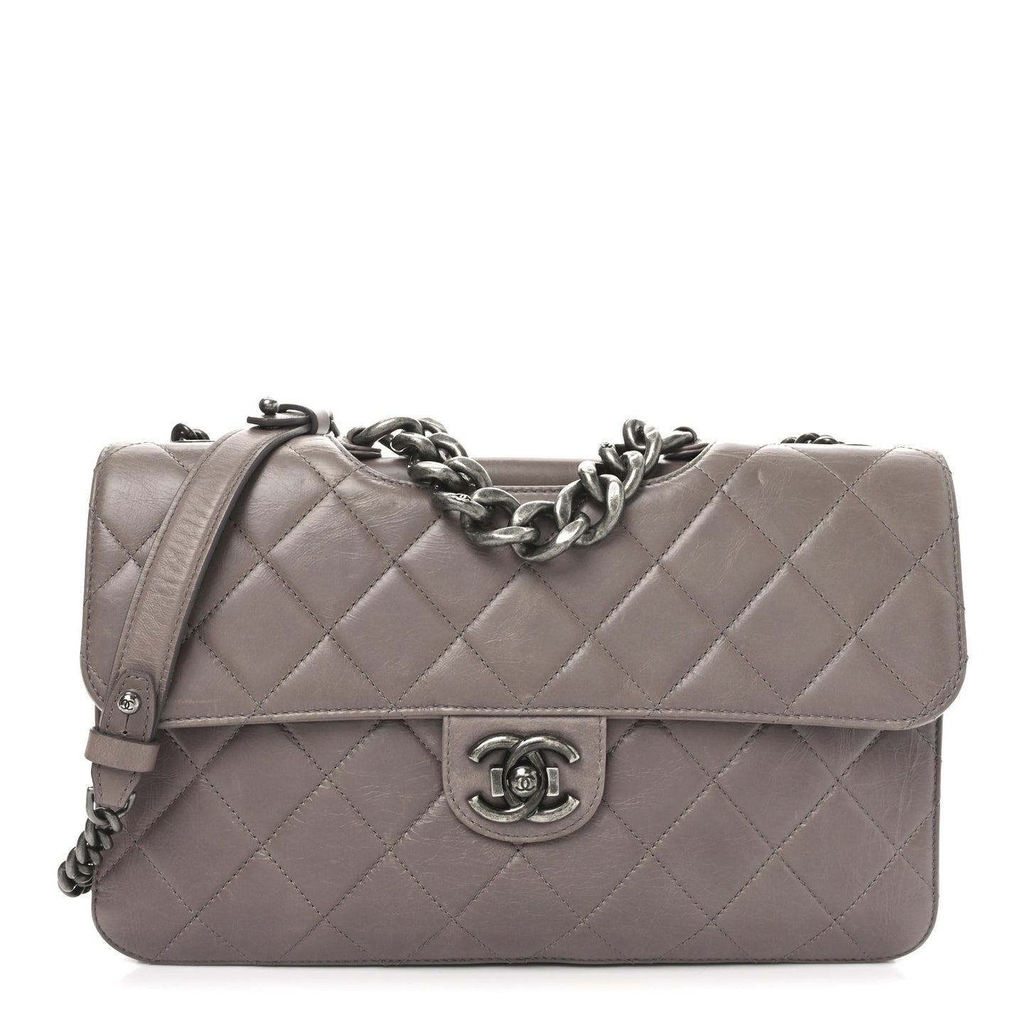 Glazed Calfskin Quilted Large Perfect Edge Flap Light Pink