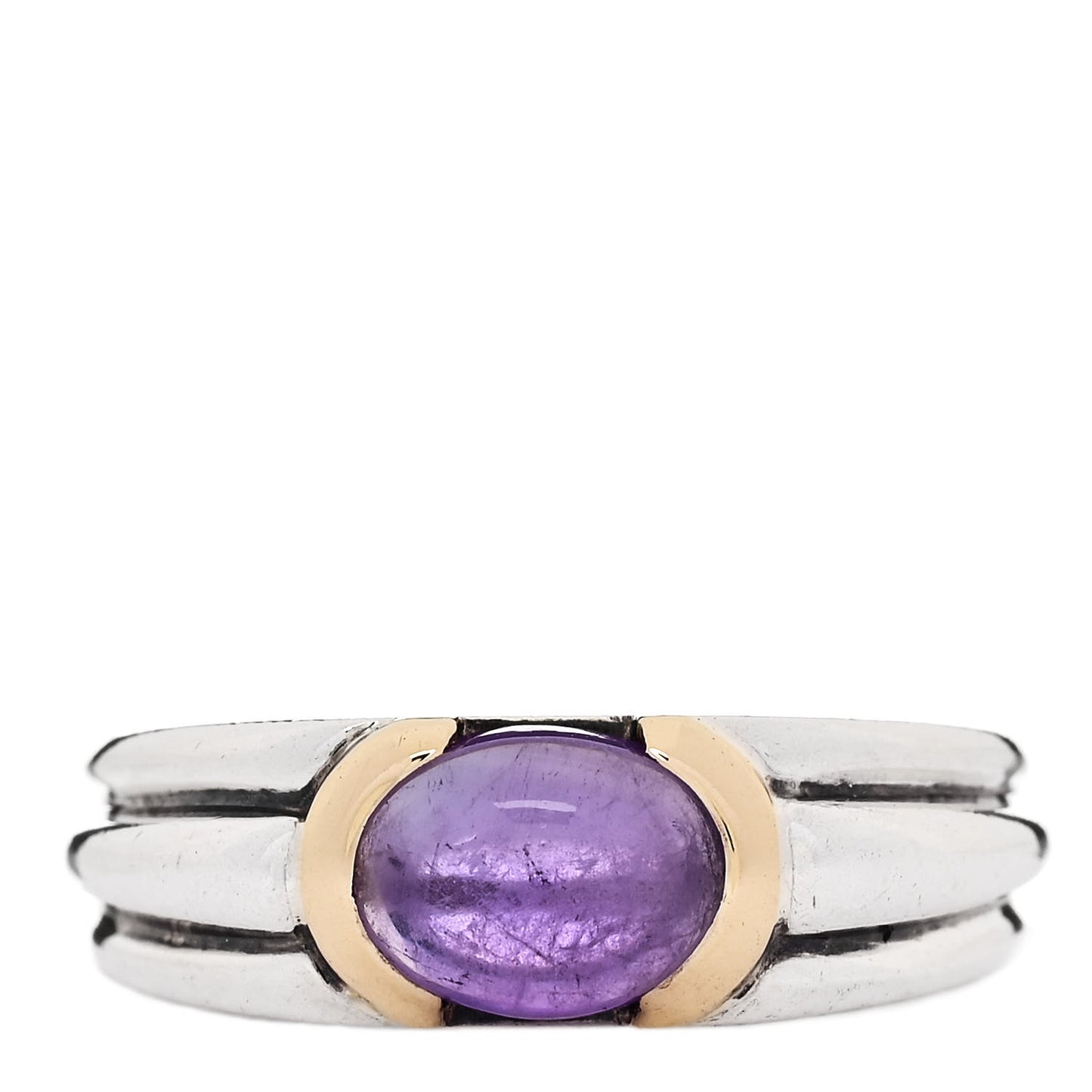 Sterling Silver 18K Yellow Gold Amethyst Cabochon Ring 52 6