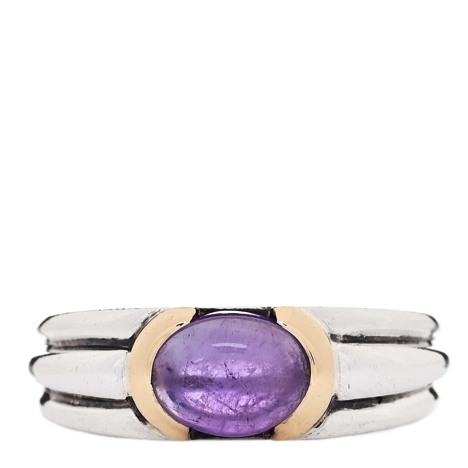 Tiffany Sterling Silver 18K Yellow Gold Amethyst Cabochon Ring 52 6 1 of 6