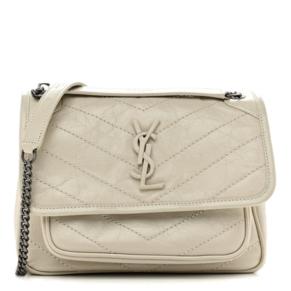 Saint Laurent Crinkled Calfskin Matelasse Monogram Baby Niki Chain Satchel Ivory 1 of 11