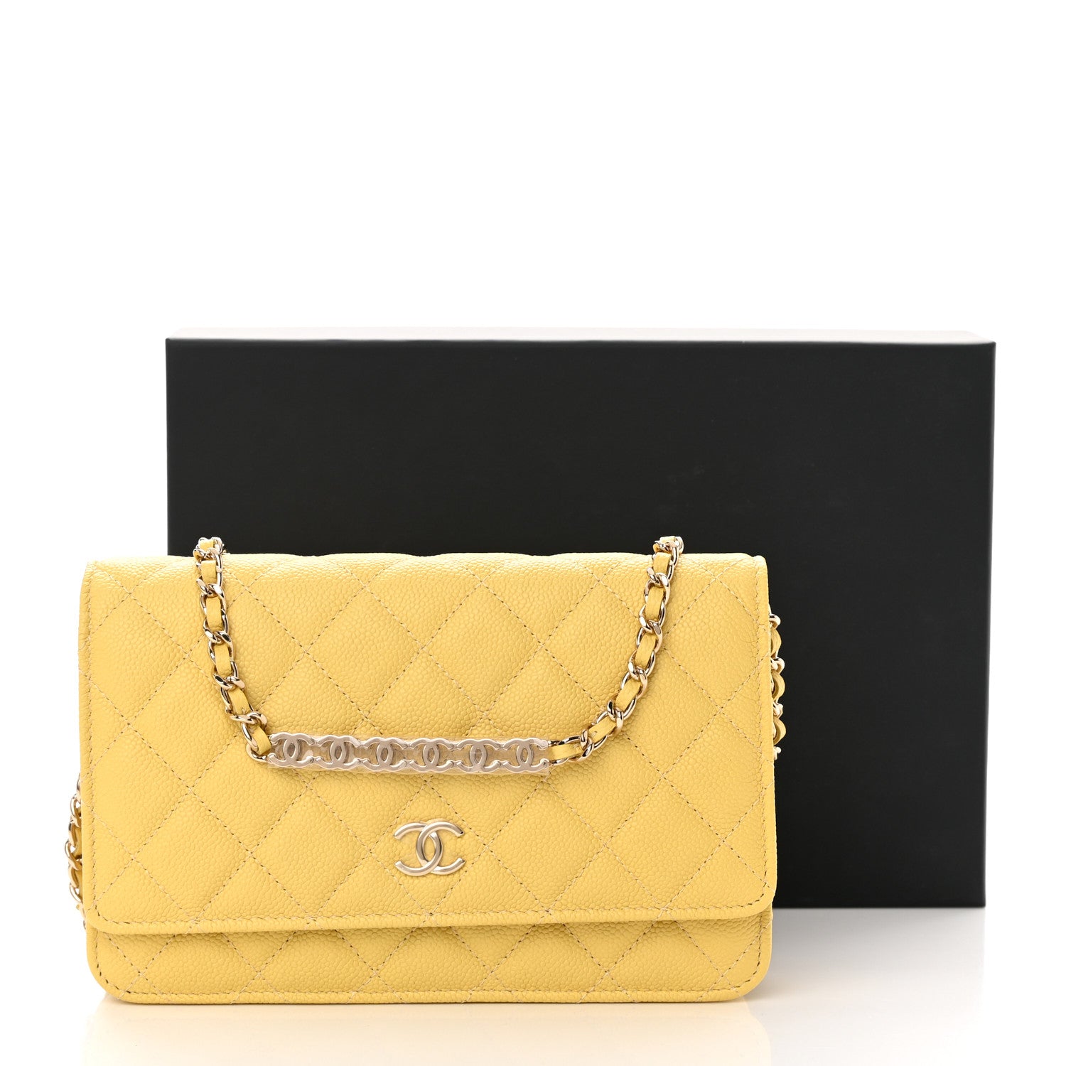 Chanel Caviar Quilted Tiny CC Wallet On Chain WOC Yellow 13 of 13