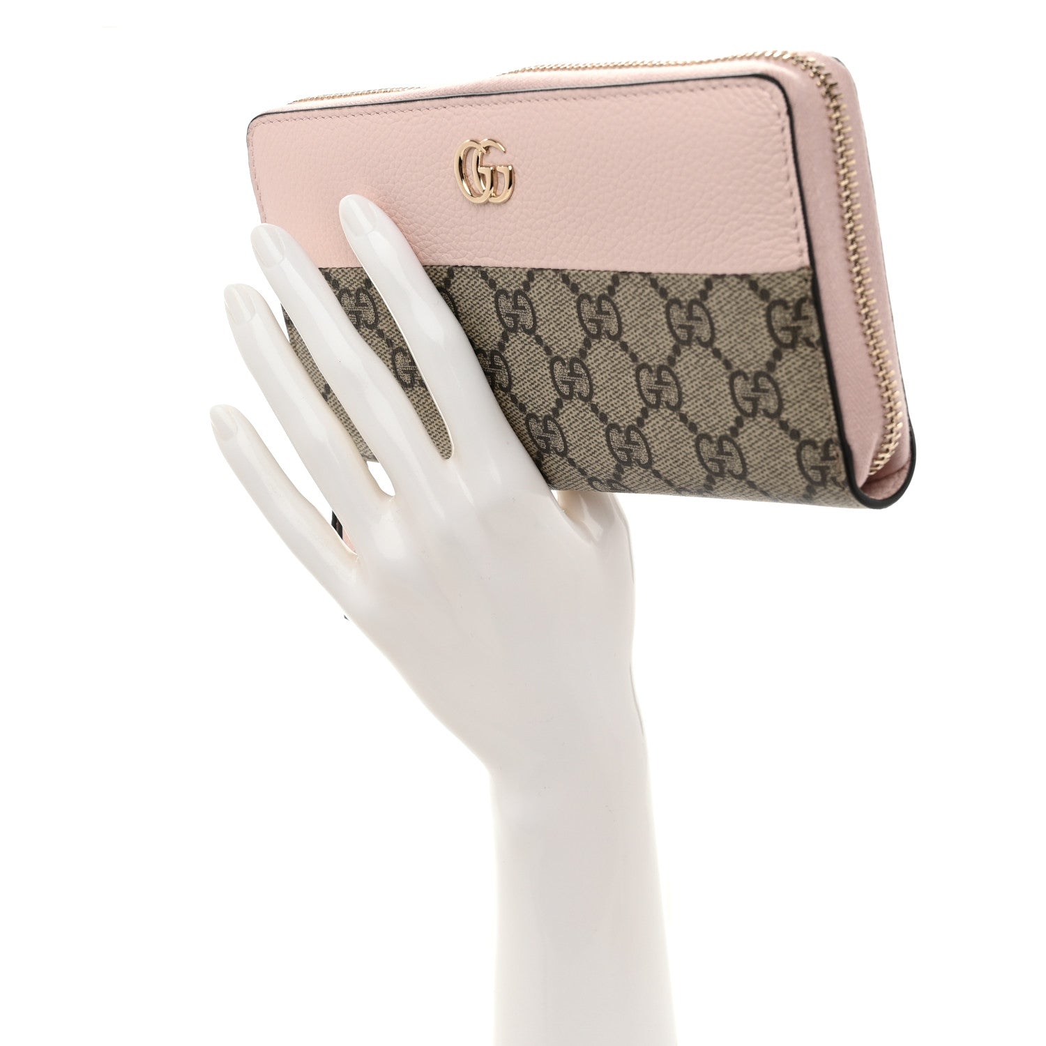 Gucci Dollar Calfskin GG Supreme Monogram GG Marmont Zip Around Wallet Porcelain Rose Beige Ebony 2 of 8