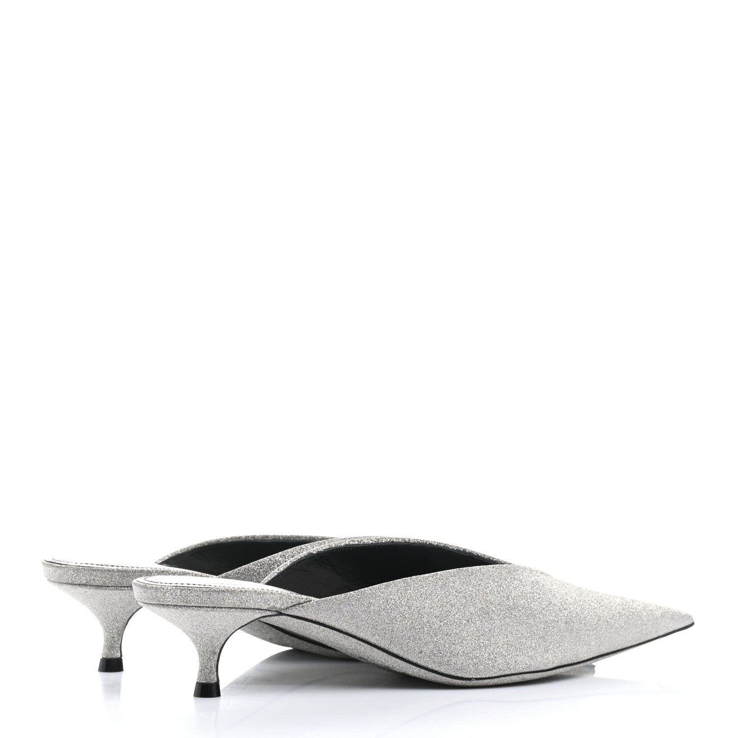 Balenciaga Glitter Calfskin Pointed Toe Knife 40mm Mules 37 Silver Black 4 of 9