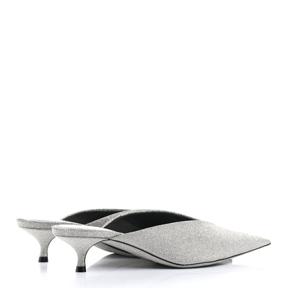 Balenciaga Glitter Calfskin Pointed Toe Knife 40mm Mules 37 Silver Black 4 of 9