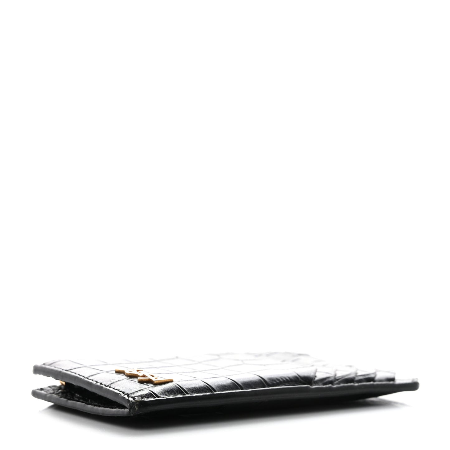 Calfskin Crocodile Embossed 5 Fragments Zip Pouch Card Holder Black