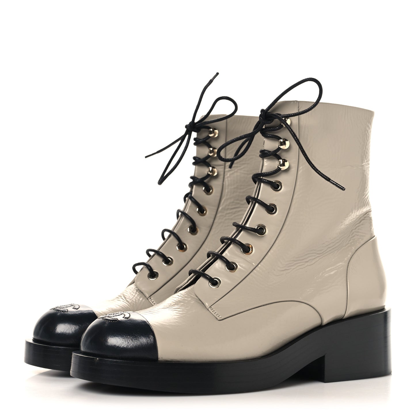 Shiny Goatskin Cap Toe Combat Boots 39 Gray Dark Gray