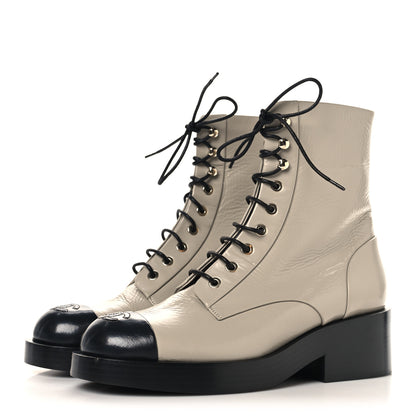 Chanel Shiny Goatskin Cap Toe Combat Boots 39 Gray Dark Gray 4 of 9