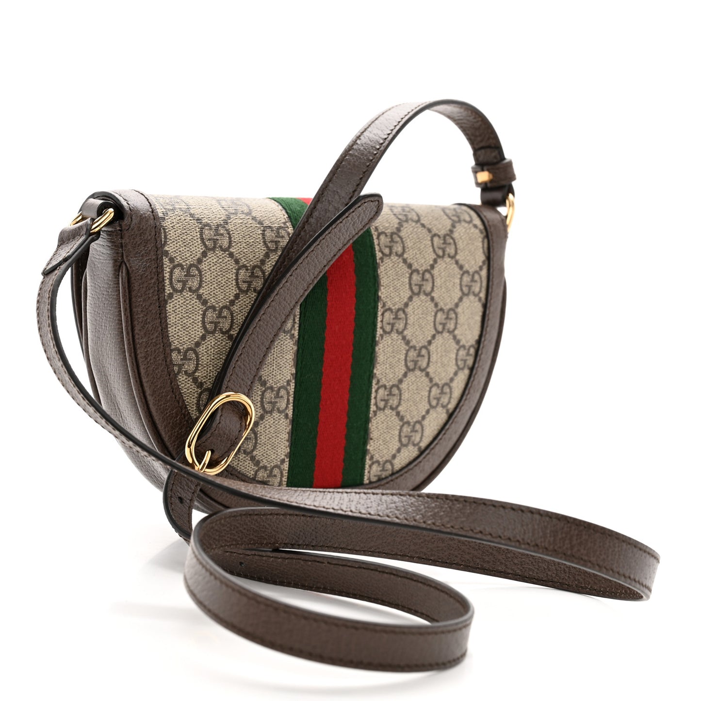 GG Supreme Monogram Textured Dollar Calfskin Web Mini Ophidia Flap Shoulder Bag Beige Ebony New Acero
