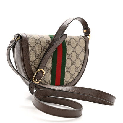 Gucci GG Supreme Monogram Textured Dollar Calfskin Web Mini Ophidia Flap Shoulder Bag Beige Ebony New Acero 3 of 11