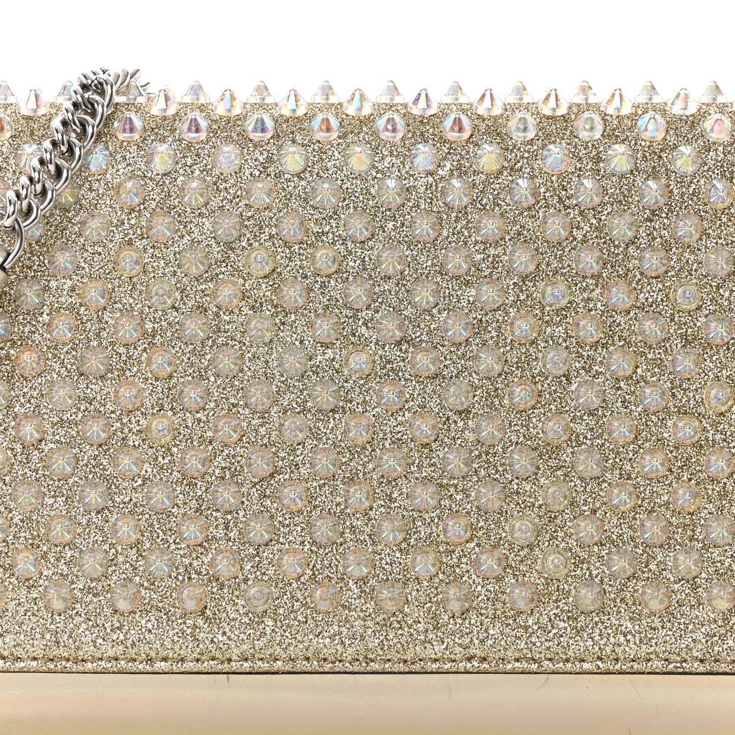 Metallic Glitter Patent Calfskin Spikes Boudoir Chain Wallet Silver