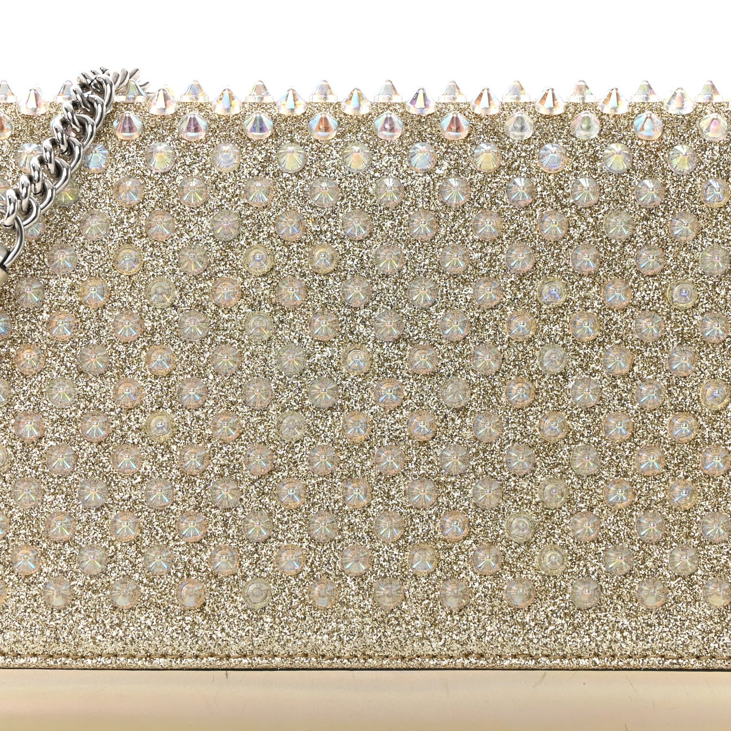 Christian Louboutin Metallic Glitter Patent Calfskin Spikes Boudoir Chain Wallet Silver 8 of 17