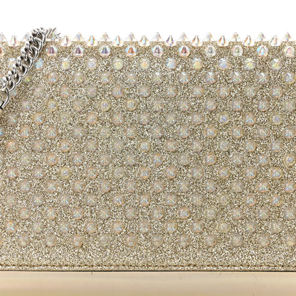 Christian Louboutin Metallic Glitter Patent Calfskin Spikes Boudoir Chain Wallet Silver 8 of 17
